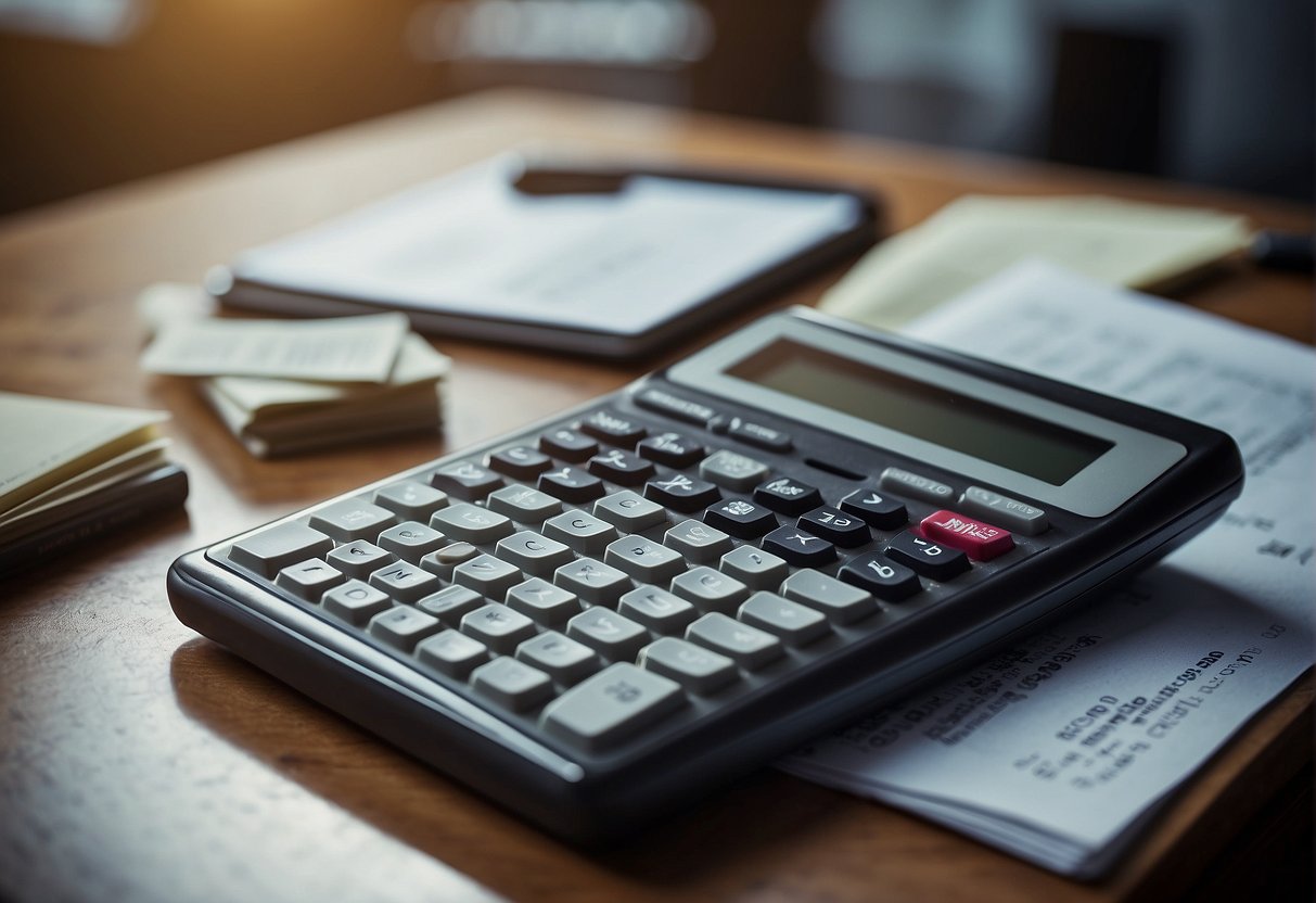 A calculator and a stack of bills on a desk, representing the costs of jaw surgery