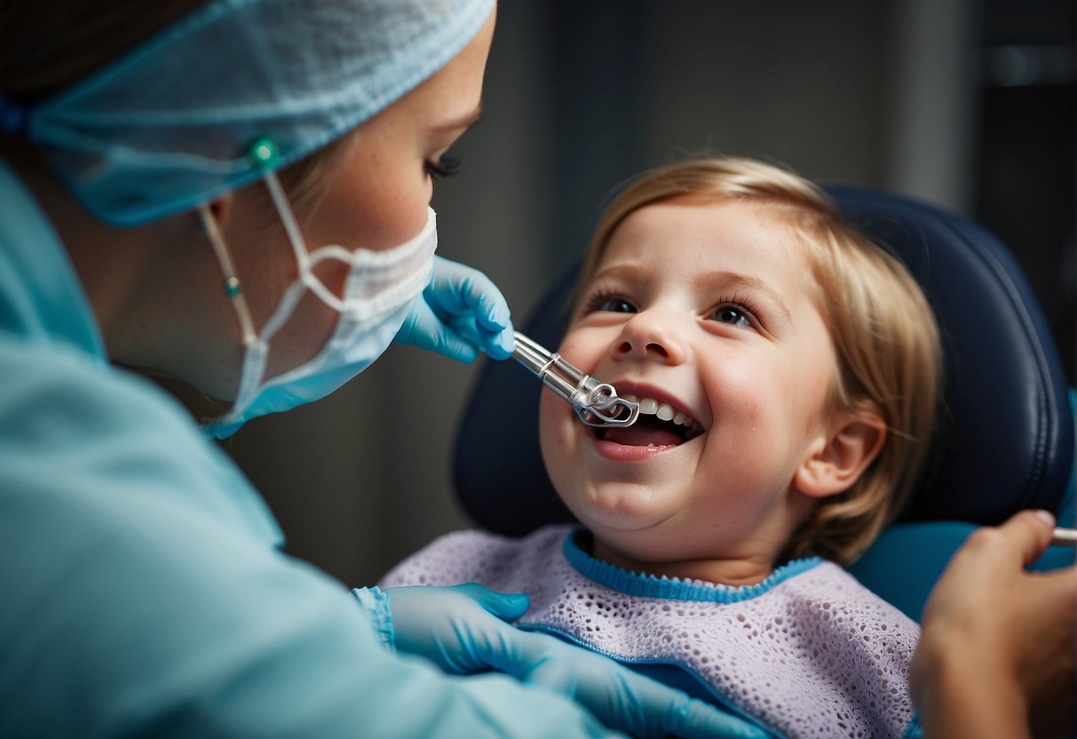 Children's mouth being widened with a dental expander